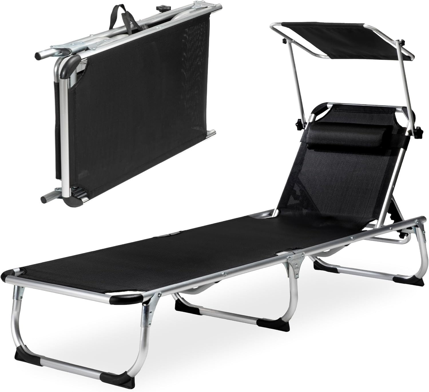 sunnypillow Gartenliege Sonnenliege mit Dach aus Aluminium für Garten Balkon Terrassen, 2 St., 2er Set