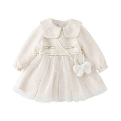 Dave & Bella Germany Babydollkleid Ikonische Tweed-Kleid mit Tasche (2-tlg) wunderschön goldfarben umrandete Perlenknöpfe