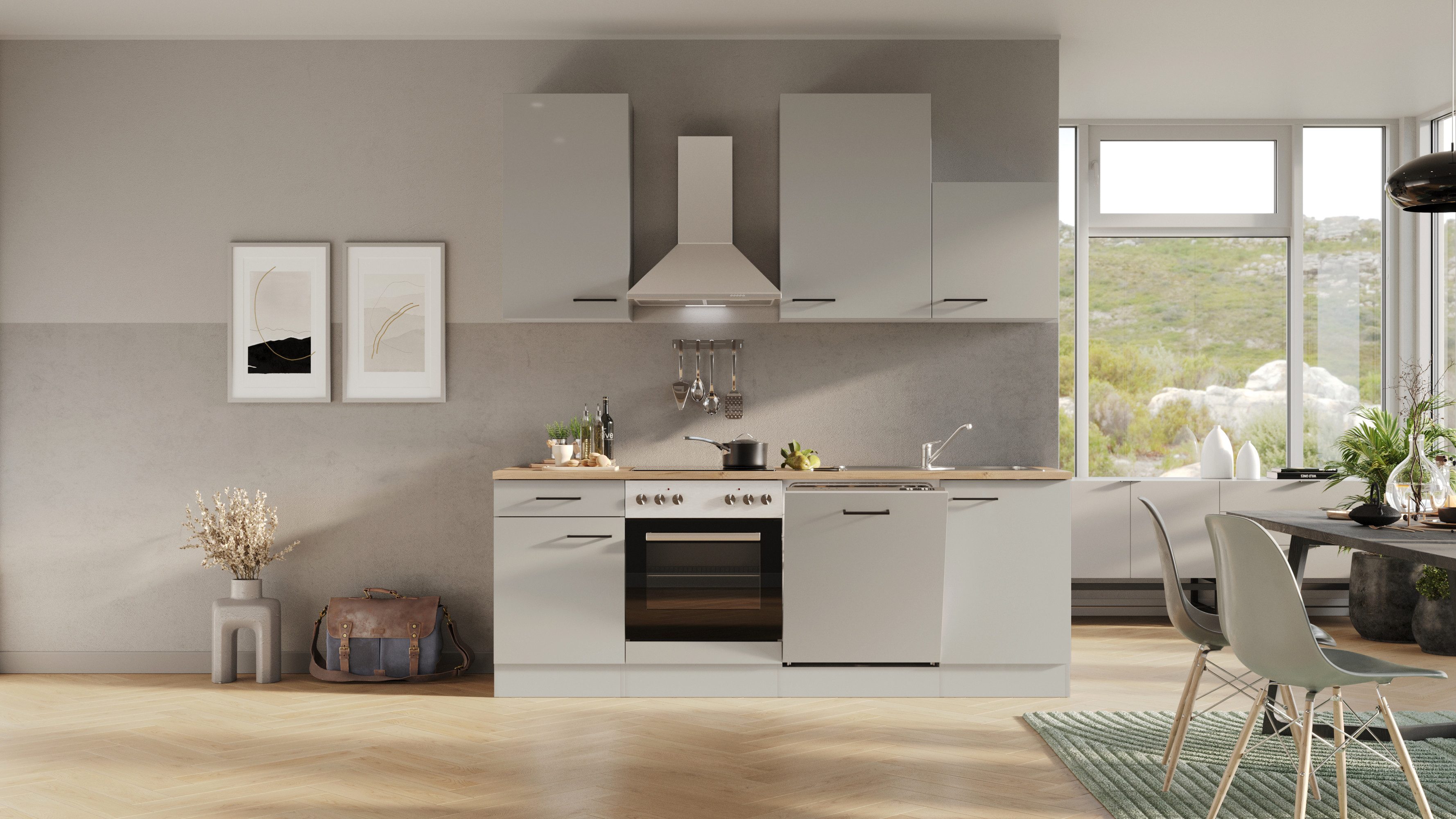 Flex-Well Küche Lund, wahlweise mit E-Geräten, Breite 220 cm, glänzende Fronten