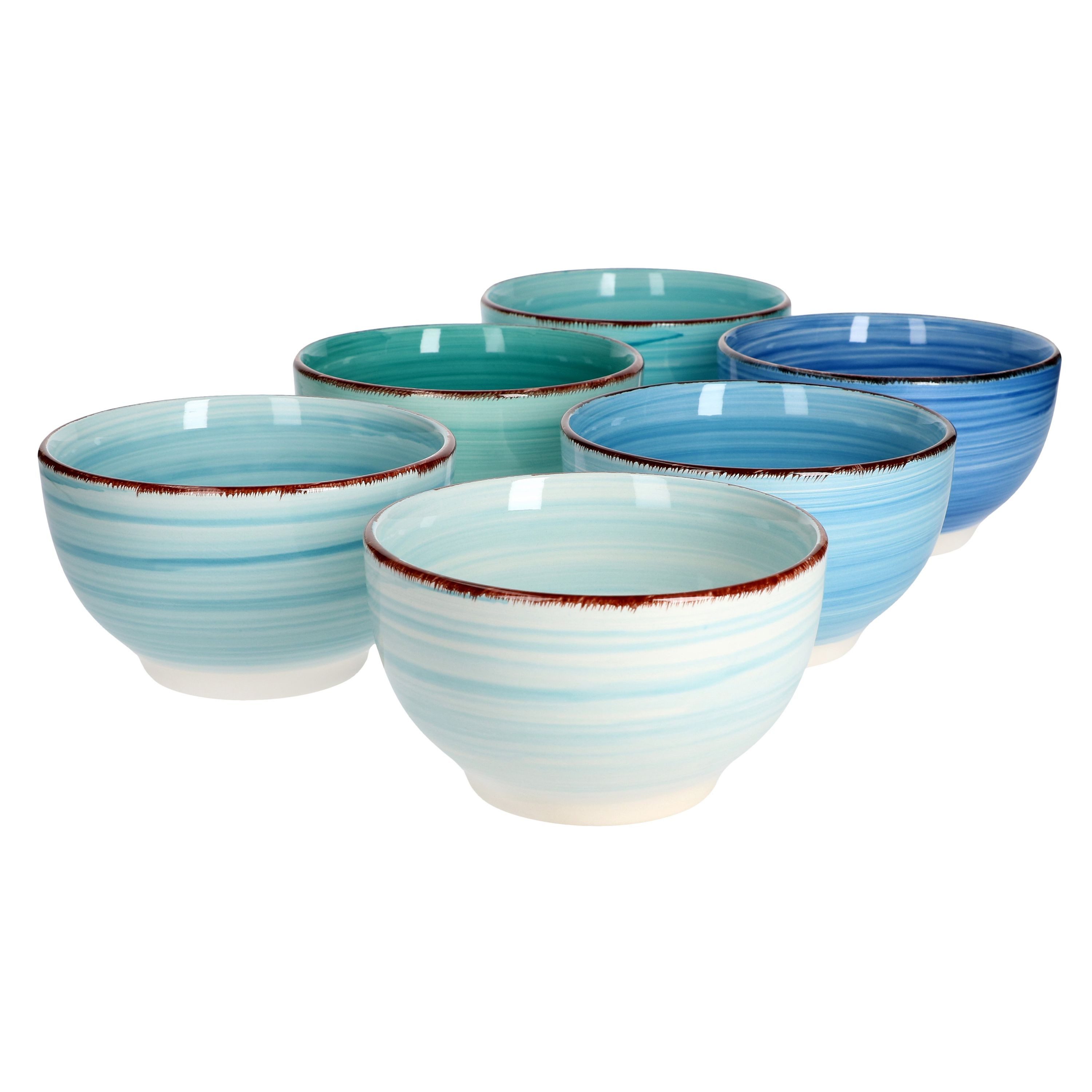 MamboCat Müslischale 6er Schalen Set Blue Blau Schüsseln Obst Müsli Schälchen 650 ml, Steingut