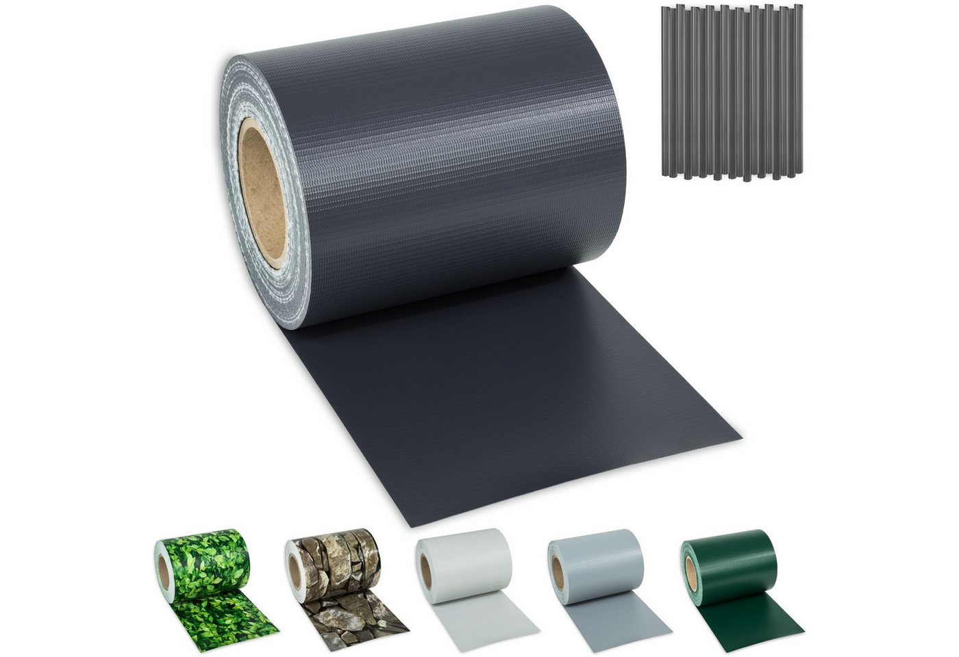 tectake Sichtschutzzug Sichtschutzstreifen mit Befestigungsclips, witterungs und, Einzelstab- und Doppelstabmatten-Zäune, (Zaunblende, 450 g/m², in anthrazit), doppelseitig bedruckt, blickdicht und extrem reißfest