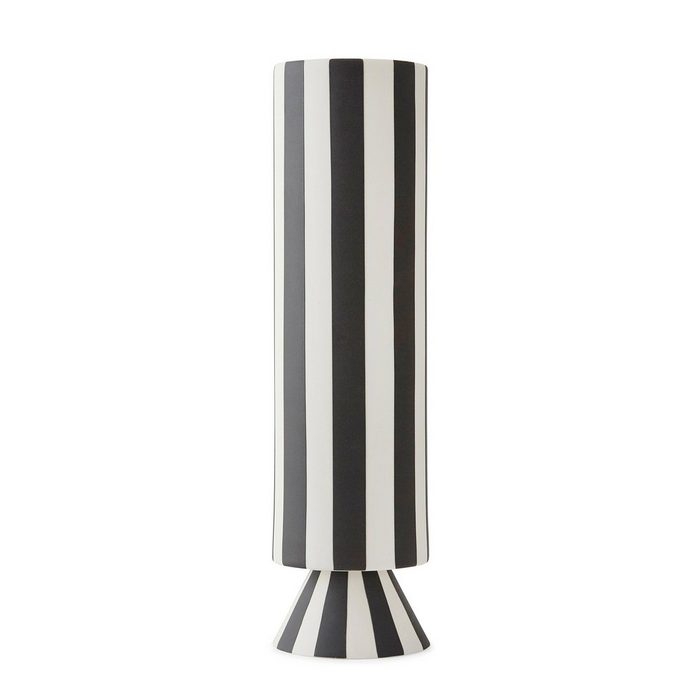 OYOY Dekovase Toppu Vase High - Schwarz Weiß Gestreift (Blumenvase) Keramik 31 x 8 5 cm für Blumen oder als Deko-Objekt