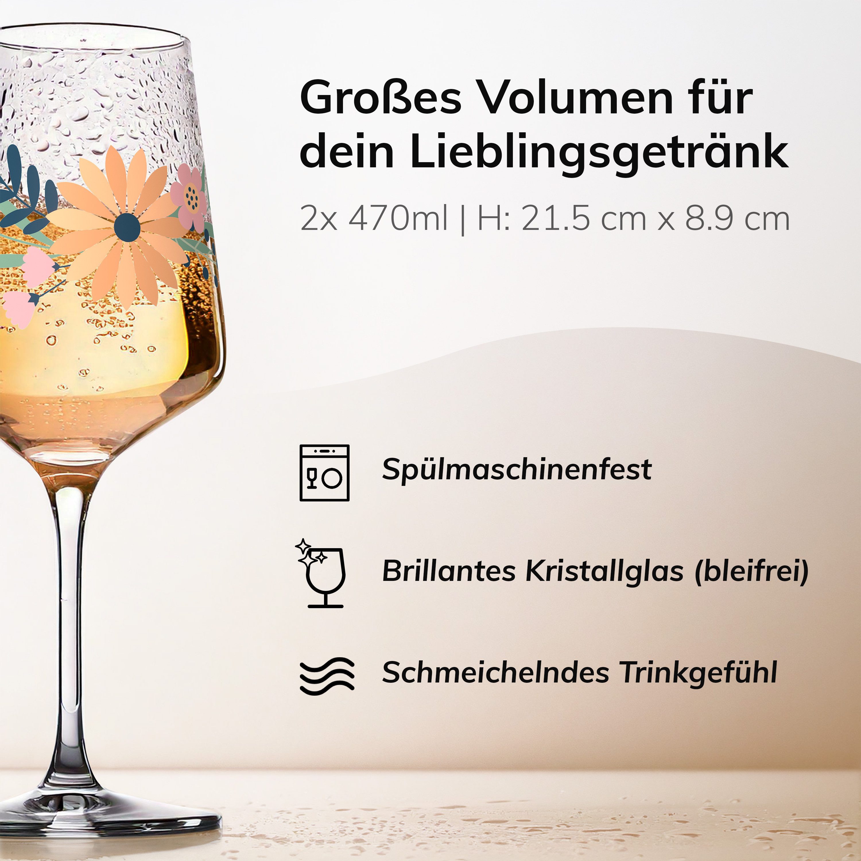 ElbFuchs Aperitifglas Amber Bloom mit Blütenmotiv, 2-tlg., Borosilikatglas, 470 ml, Spülmaschinenfest