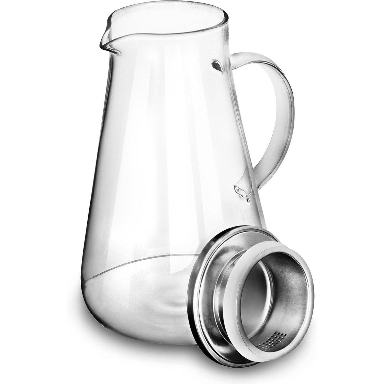Wasserkaraffe Karaffe 2.0 Liter Borosilikatglas Deckel Glaskaraffe Saftkrug