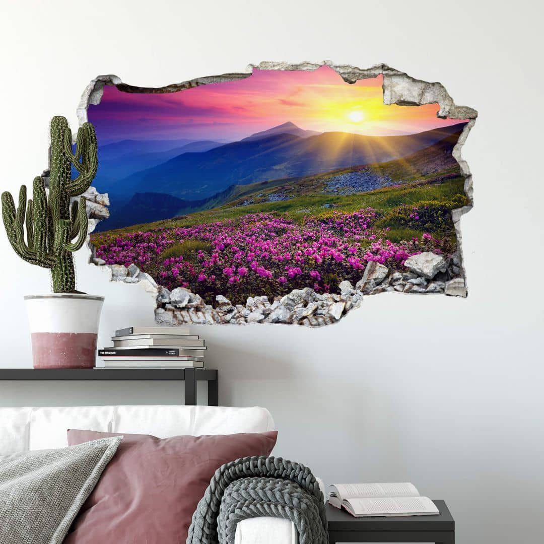 K&L Wall Art Wandtattoo 3D Wandtattoo Badezimmer Feng Shui Deko bunter Sommer Sonnenaufgang, Mauerdurchbruch Wandbild selbstklebend