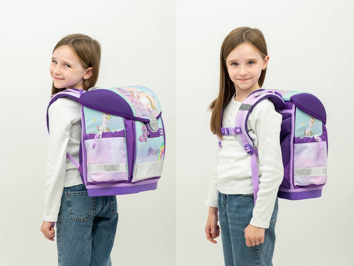 Belmil Schulranzen Classy 2024 Set 1. Klasse, Regenbogen Einhorn, 4tlg. Set ab 1. Klasse, Grundschule, Einschulung