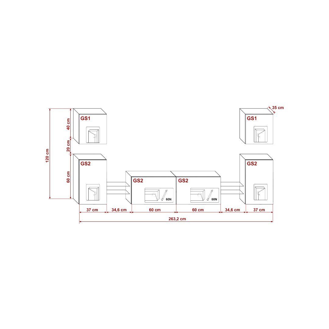 - - Eleganz, Farben der mit Set Set Premium-Qualität Weiß 10-St., - Materialien Moderne UrbanElegance - Premium (Komplettes Schwarz & Wohnwänd), Zubehör, - Hochwertige Variation ROYAL24_MARKT Premium Wohnwand