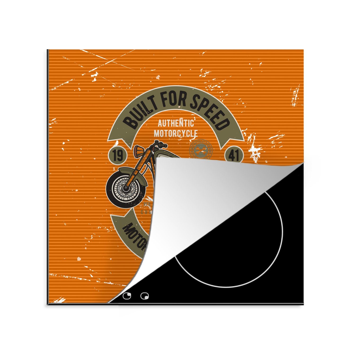 MuchoWow Herdblende-/Abdeckplatte Vintage - Motor - Orange, Vinyl, (1 tlg), 78x78 cm, Ceranfeldabdeckung, Arbeitsplatte für küche