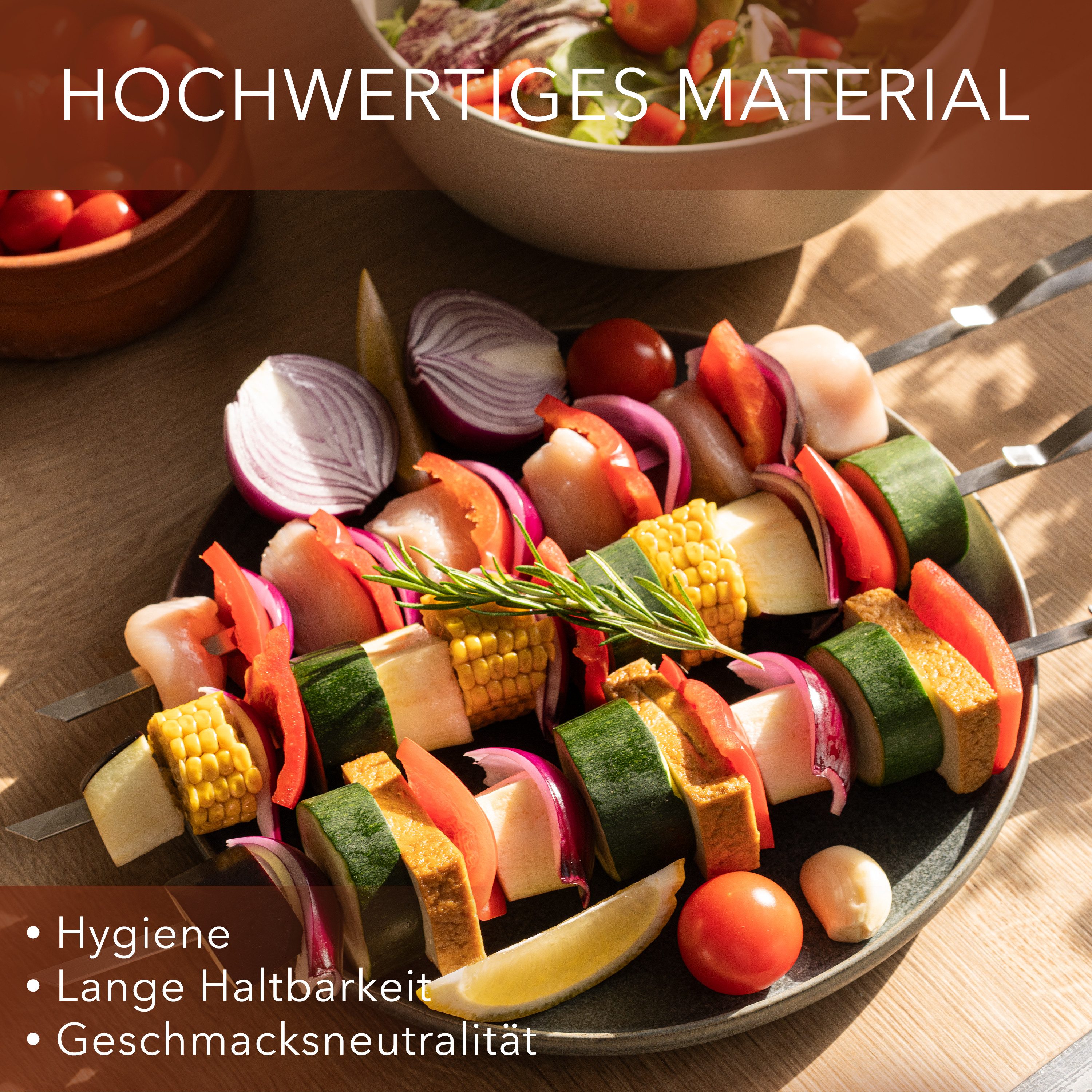 AVANA Grillspieß lange Spieße aus Edelstahl wiederverwendbar Grill 43cm Fleischspieße (10-St), für Fleisch & Gemüse