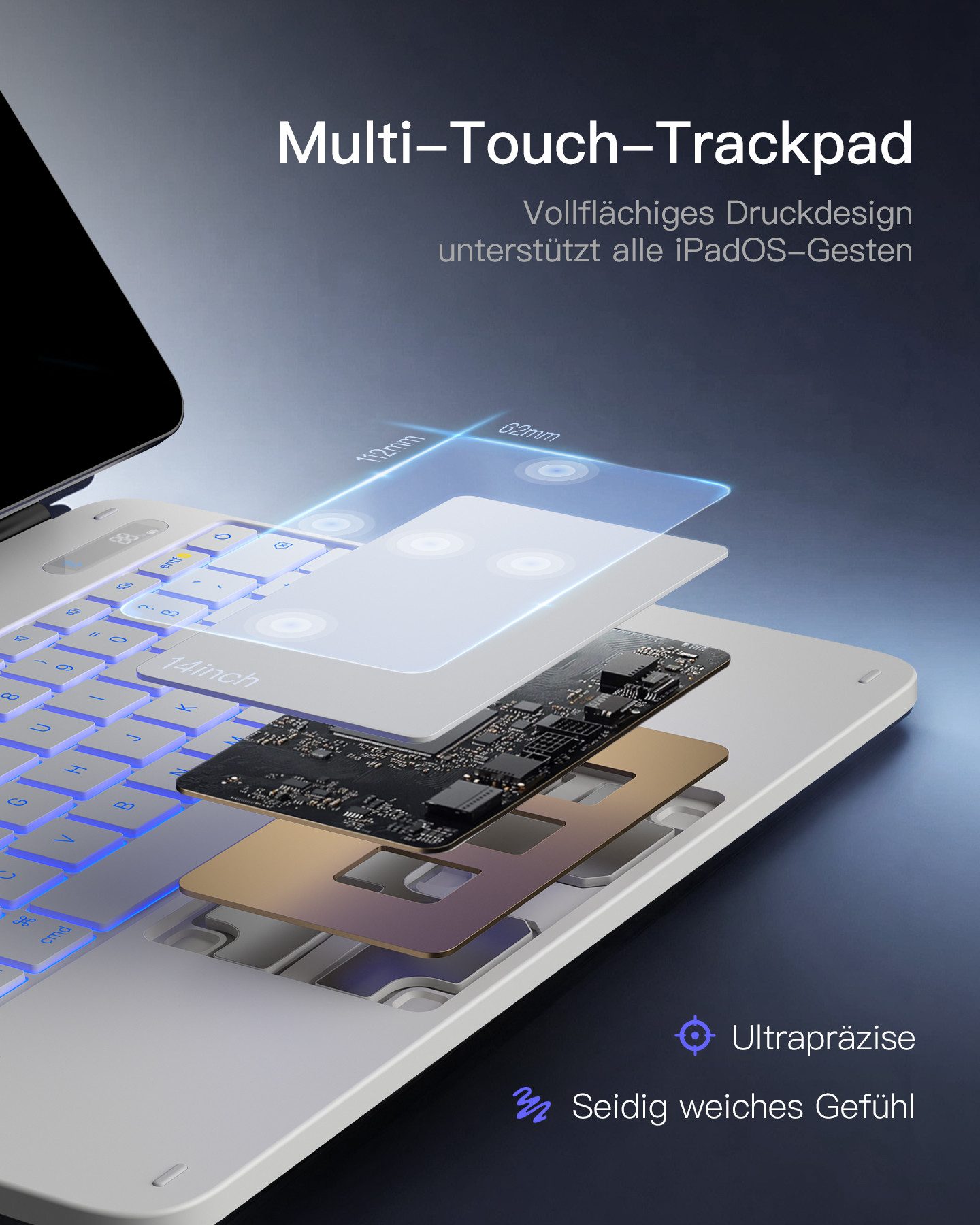 Inateck Magnetische Tastatur Hülle für iPad Air 13‘‘ M4 M3, Pro 13'' M5 M4 iPad-Tastatur (Großes Trackpad,LED Power-Anzeige,Hinterleuchtet, mit Stifthalter)