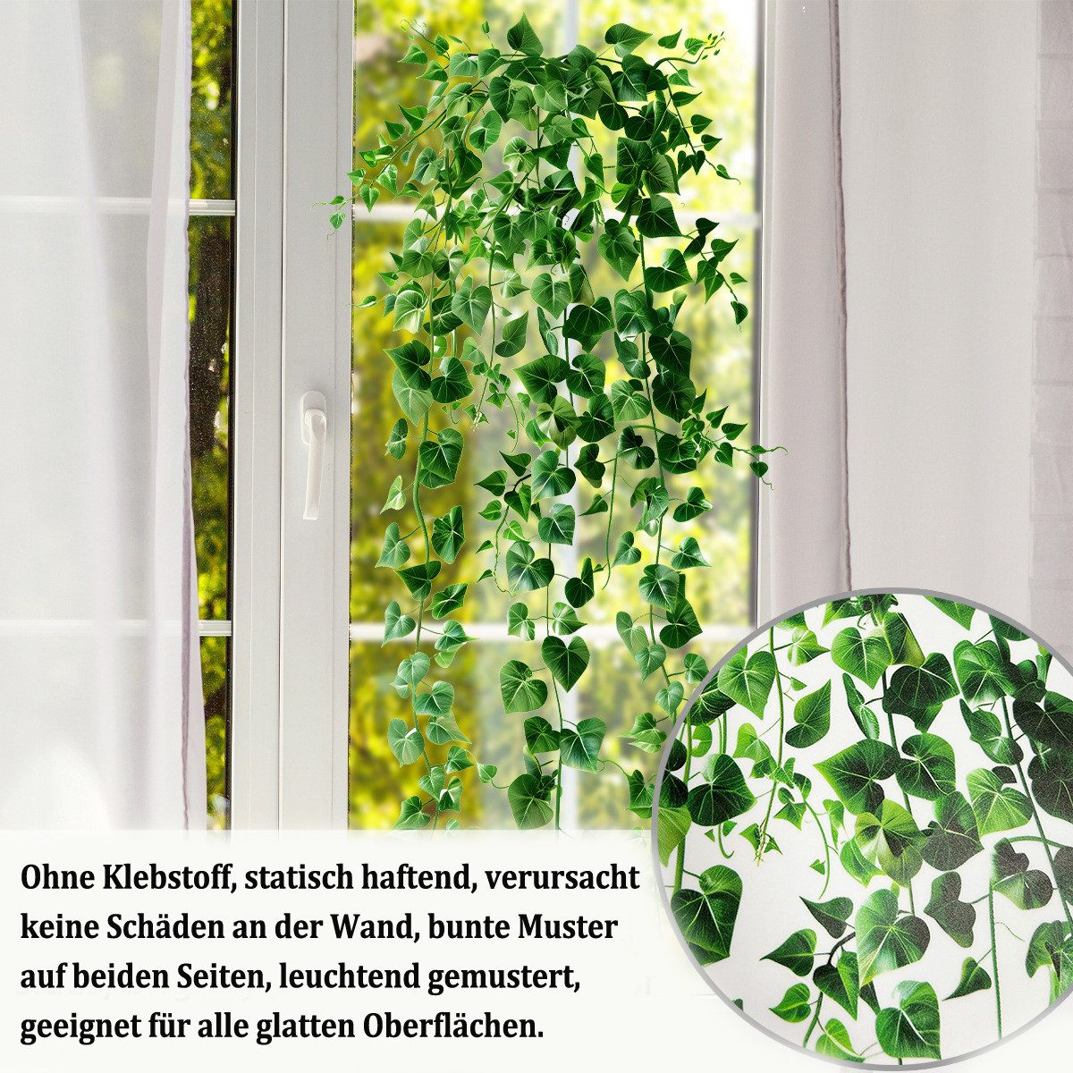Coonoor Fenstersticker Herabfallende grüne Blätter Fensterfolie, dekorative Fensteraufkleber, Schaufensterfolie, grüne Fensterfolie, selbsthaftend ohne Klebstof – Bild 5 von 5