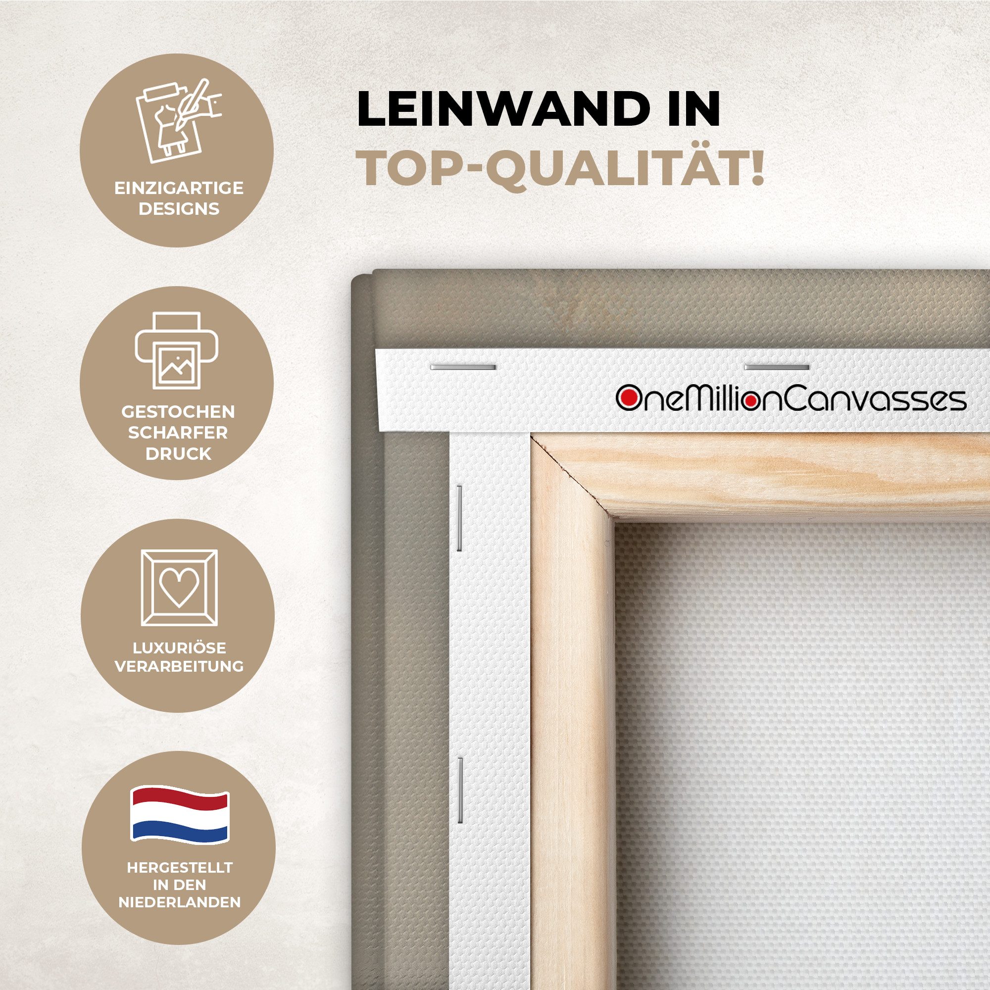OneMillionCanvasses® Leinwandbild Dreamy - Beige - Löwenzahnsamen, Fotodruck (1 St), Wandbild, Deko Schlafzimmer Wohnzimmer Flur 20x20 cm