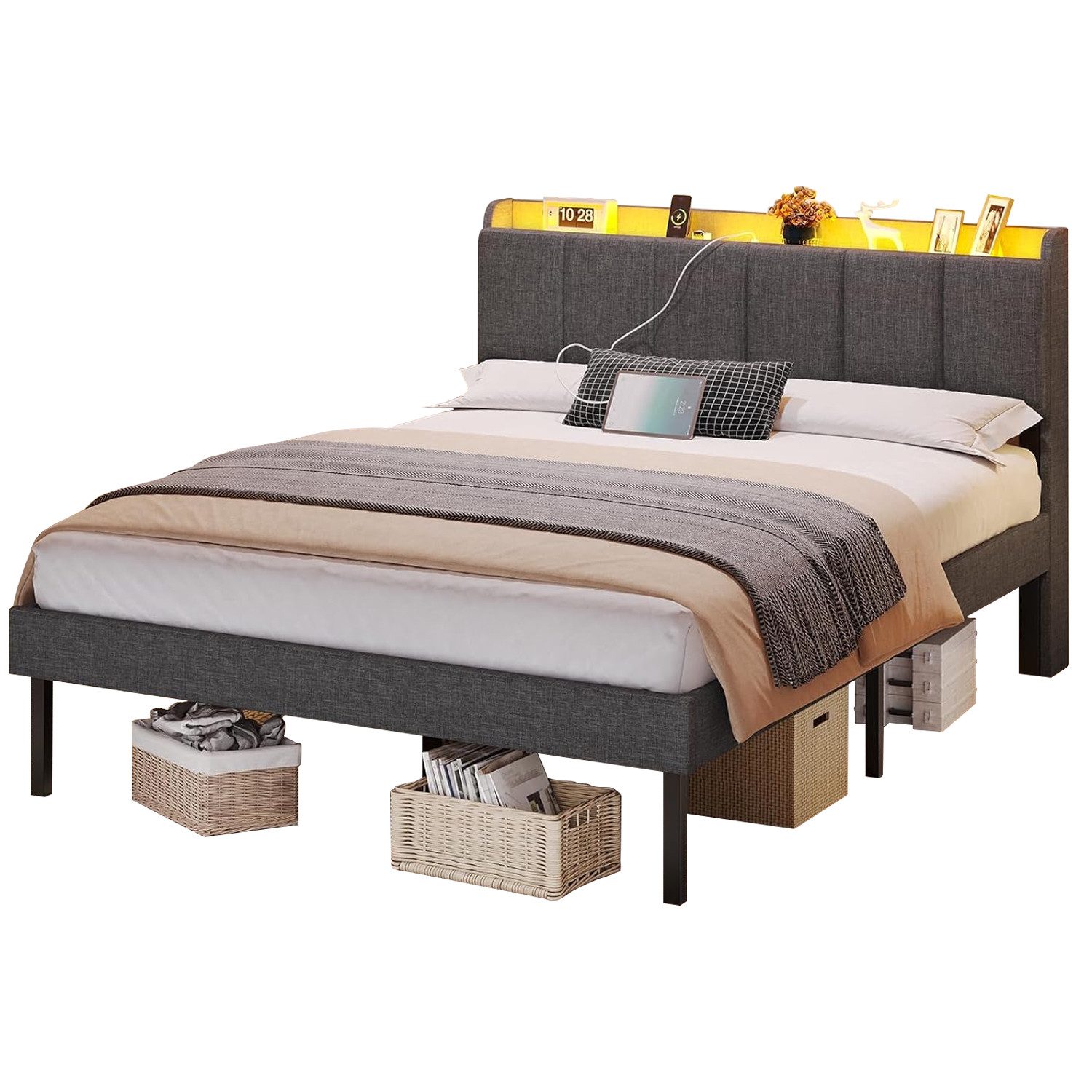 MSMASK Polsterbett Jugendbett mit LED-Beleuchtung und Ladestation (1-tlg., günstig online kaufen