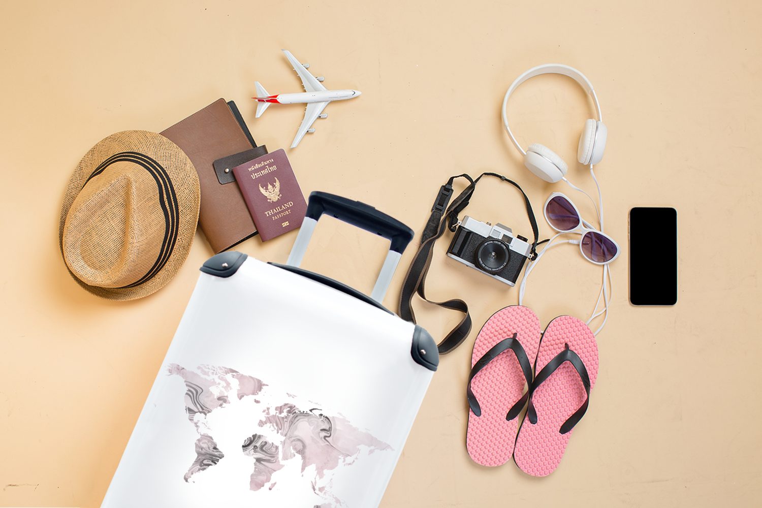Weltkarte mit Rollen, Farbe MuchoWow - Ferien, Handgepäck für rollen, weiß, 4 - Handgepäckkoffer Reisetasche Reisekoffer Trolley,