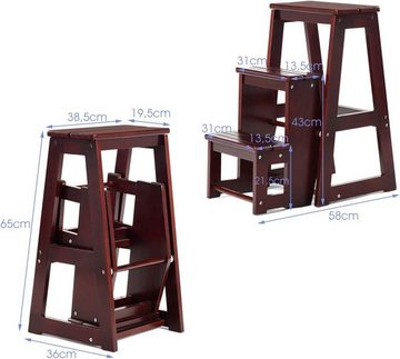KOMFOTTEU Tritthocker Leiterstuhl 3 Stufen, aus Kiefernholz, klappbar, Tragfähigkeit 130kg