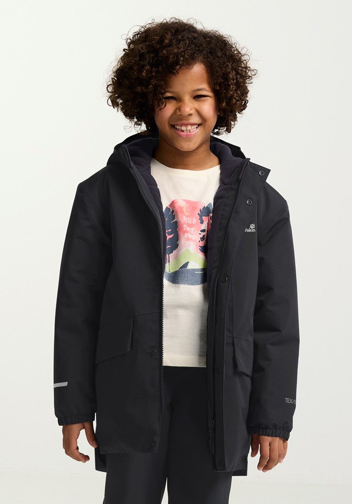 Jack Wolfskin Outdoorjacke CANVEY JKT KIDS für Kinder, mit Kapuze, wasserdicht, winddicht, atmungsaktiv, wärmend