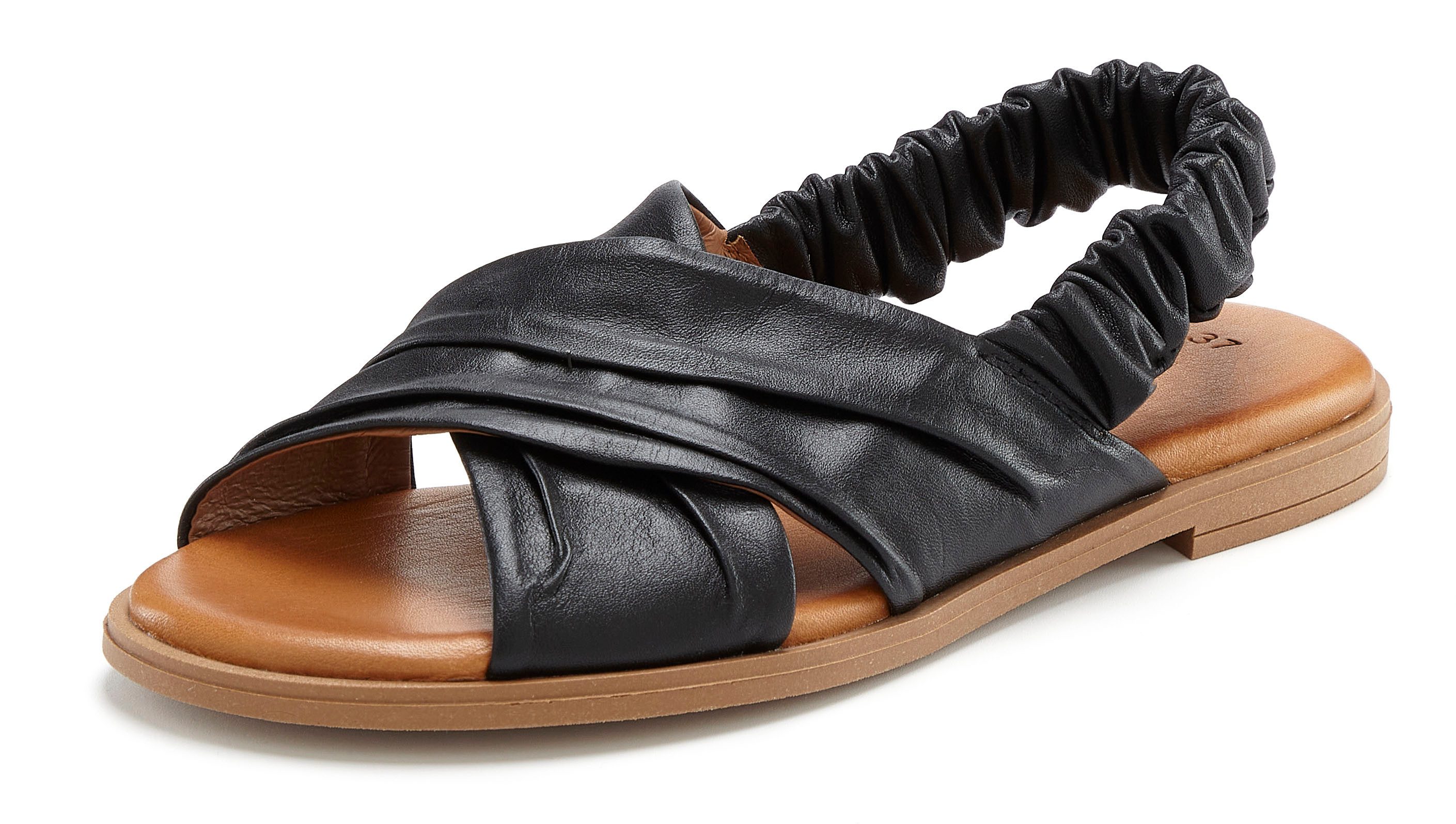 LASCANA Sandalette, Sommerschuh, offener Schuh, Pantolette Sandale aus Leder mit elastischen Riemchen