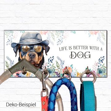 Cadouri Wandgarderobe ROTTWEILER Design-Hundegarderobe für Hundezubehör (Garderobe mit 4 Haken), MDF, mit abgeschrägten Ecken, handgefertigt, für Hundebesitzer