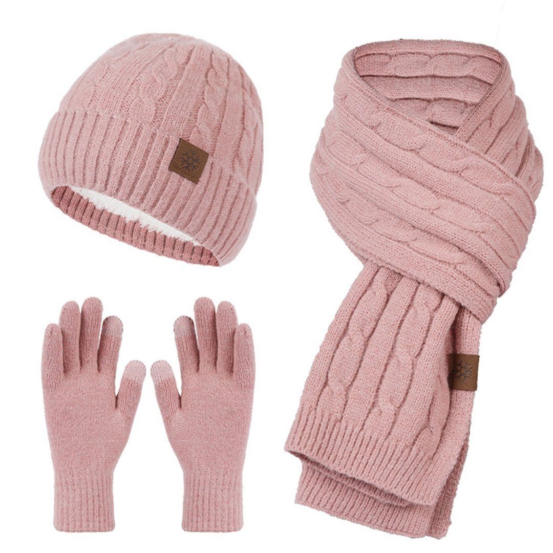 AUKUU Schal Strickmütze für, Strickmütze, Rosa & Perfekt Schal (3-St) (den Handschuhe: Winter Kuschelige