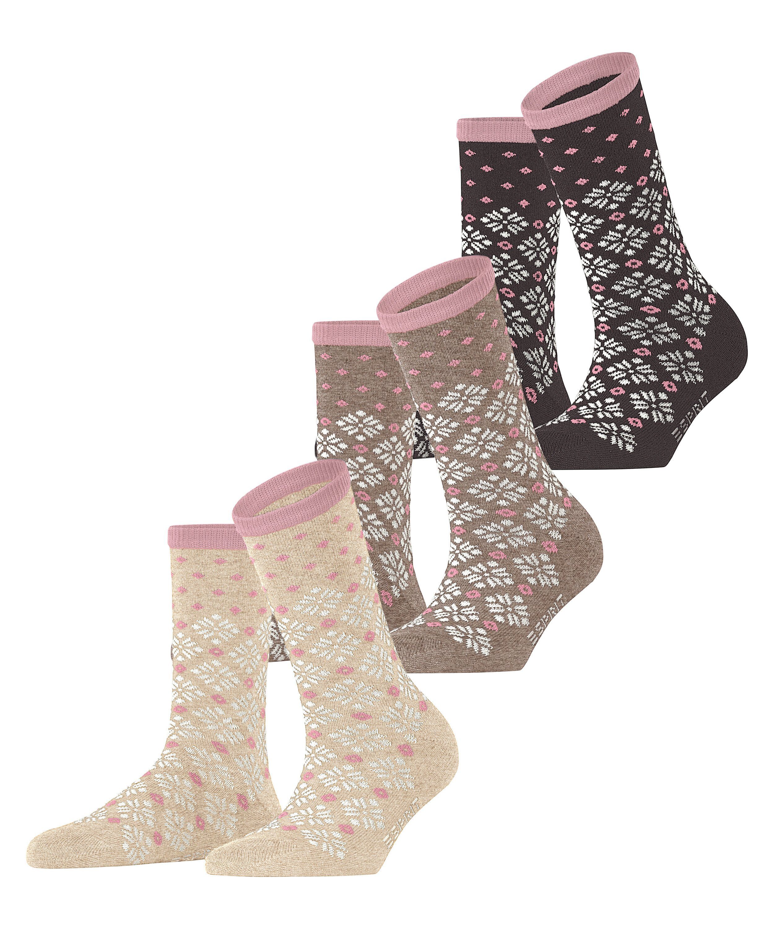 Esprit Socken Norwegian 3-Pack (3-Paar) mit modischem Norwegermuster