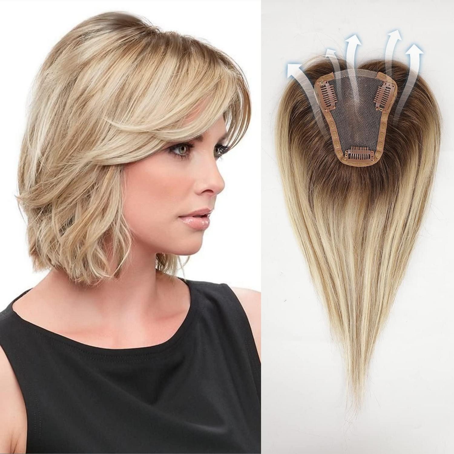 LuxusKollektion Toupet Haar Topper Damen Remy Haar Schweizer Spitze Honig Braun005