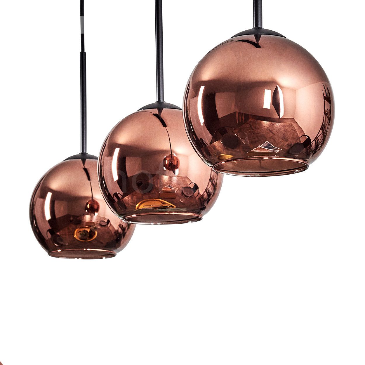 hofstein Pendelleuchte Pendellampe aus Metall/Glas in Schwarz/Kupferfarben, ohne Leuchtmittel, Vintage-Design mit Glasschirmen(20 cm), 3 x E27, ohne Leuchtmittel