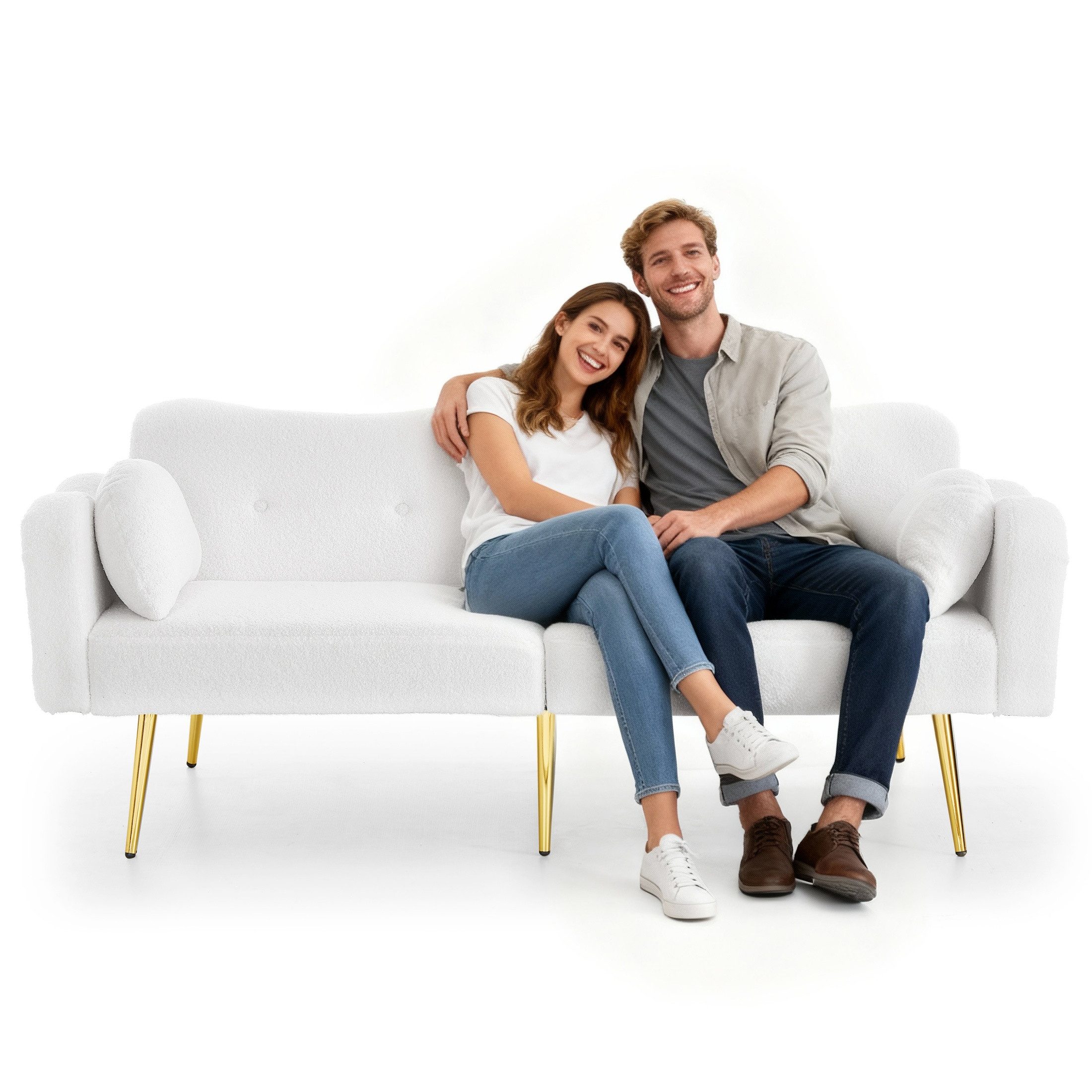 autolock 2-Sitzer Sofa Schlafsofa mit verstellbarer Rückenlehne vergoldeten Metallfüßen, Modernes Sofabett Multifunktionales 2-in-1-Möbelstück