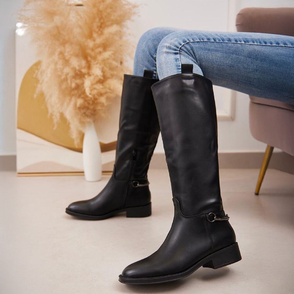 Ital-Design Damen Freizeit Stiefel (88577484) Blockabsatz Flache Stiefel in Schwarz