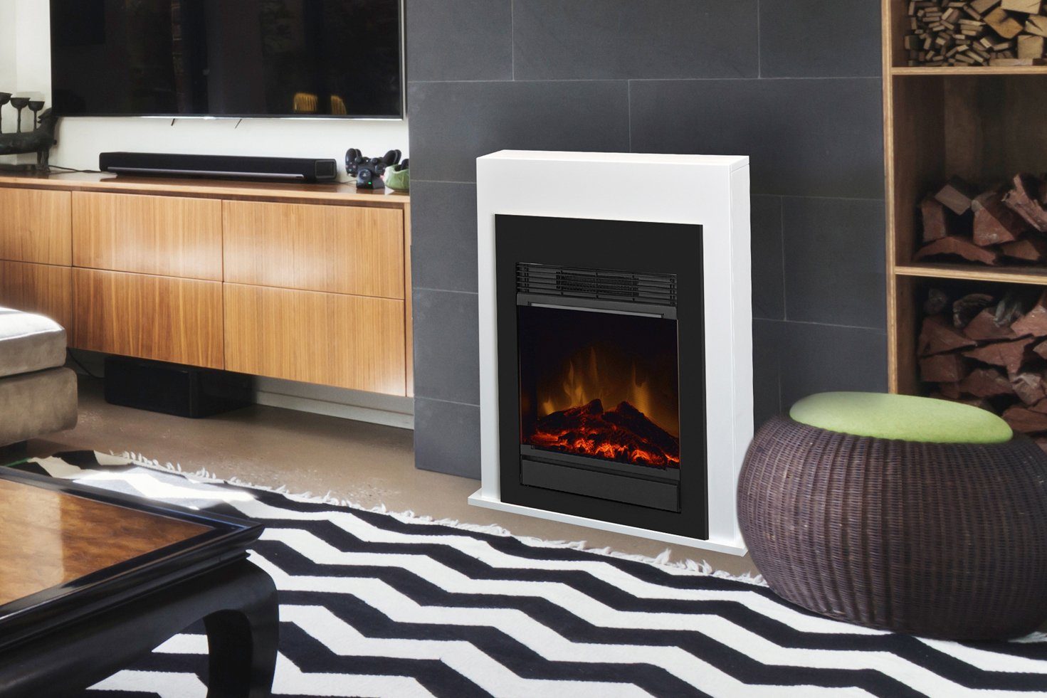 Elektrokamin 2 Fernbedienung; inkl. Dimplex 750/1500 W, Flammeneffekt Optiflame® Black, Bellini Heizstufen