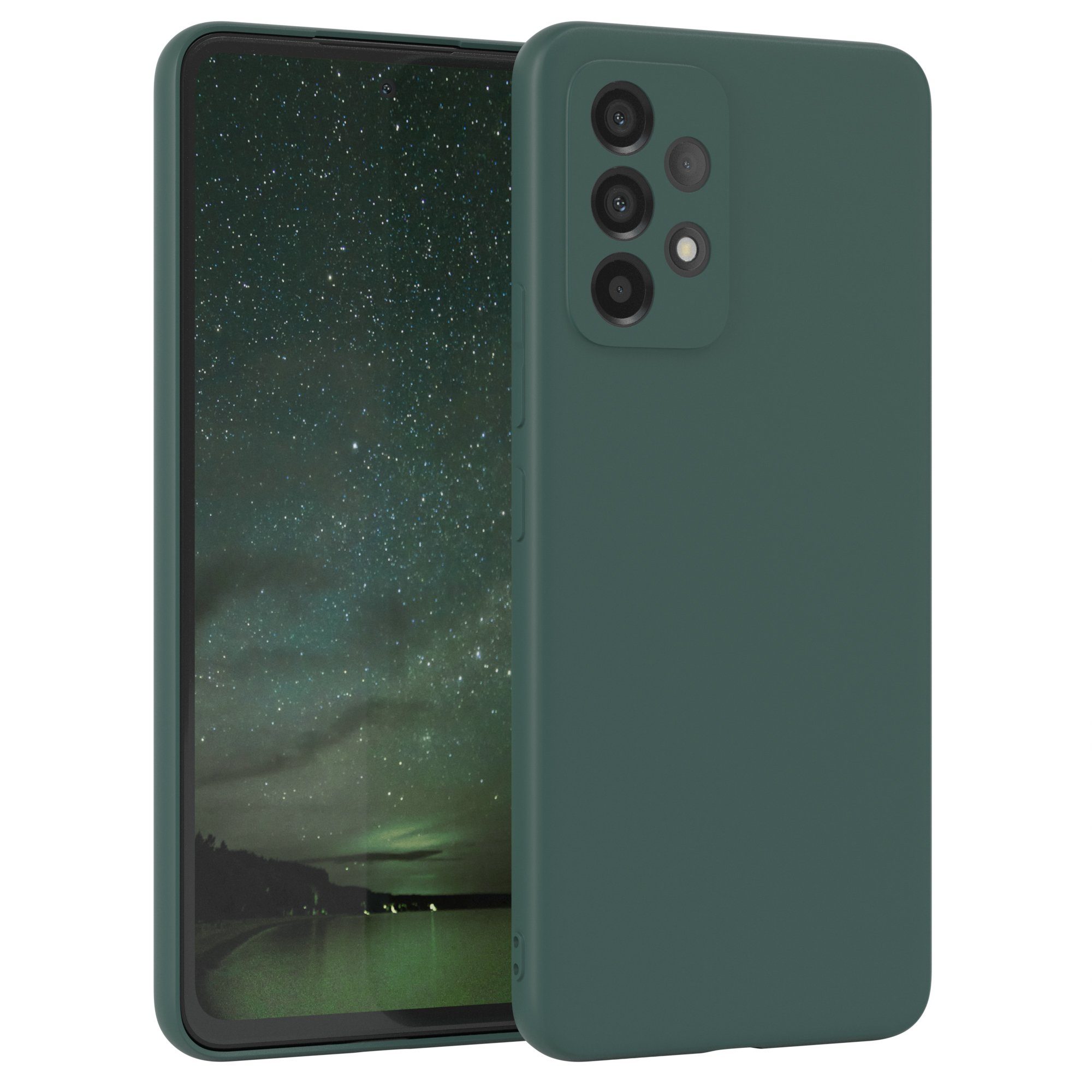 EAZY CASE Handyhülle für Samsung Galaxy A53 5G Hülle Silikon 6,5 Zoll, Silikon Schutzhülle mit Kameraschutz kratzfest bumper Grün / Nachtgrün