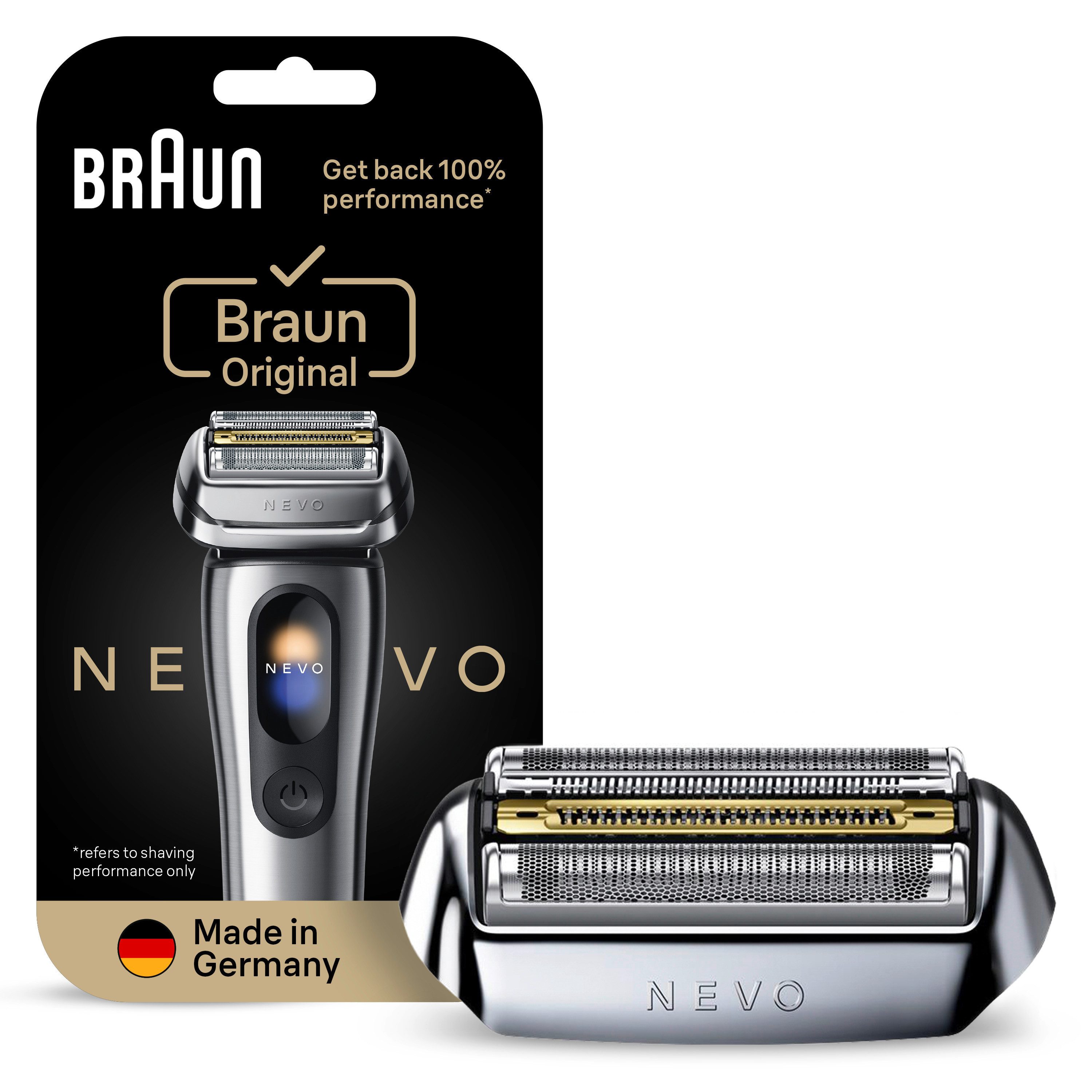 Braun Ersatzscherkopf NEVO Silver, 100% Leistung, Kompatibel mit NEVO Rasierern, Silber