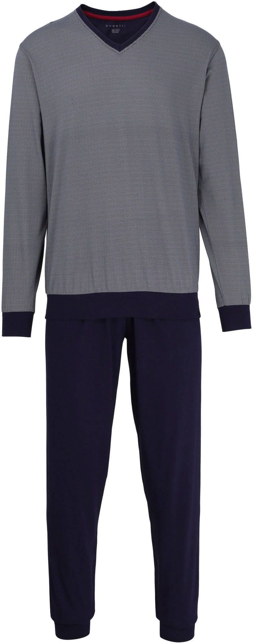 bugatti Pyjama "Genua" 2 Stk. tlg., V-Ausschnitt, Langarm, lange Hose, kari günstig online kaufen
