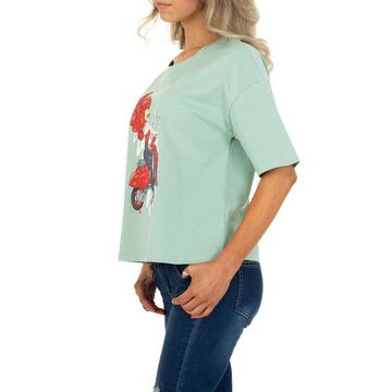 Ital-Design T-Shirt Damen Freizeit Print Stretch T-Shirt in Grün