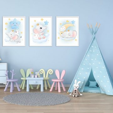 Tigerlino Poster Elefant Hase 3er Set Kinderzimmer Bilder Babyzimmer Kinderposter