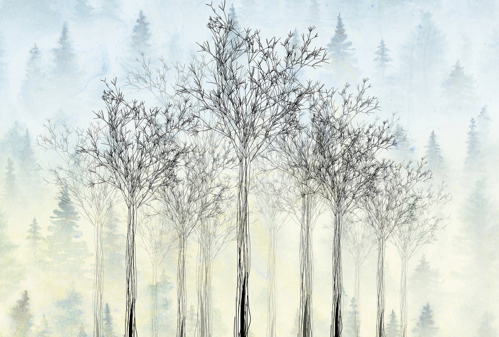 Architects Paper Fototapete Atelier 47 Trees Artwork 2, glatt, Wald, (4 St), Vlies, Wand, Schräge, Decke