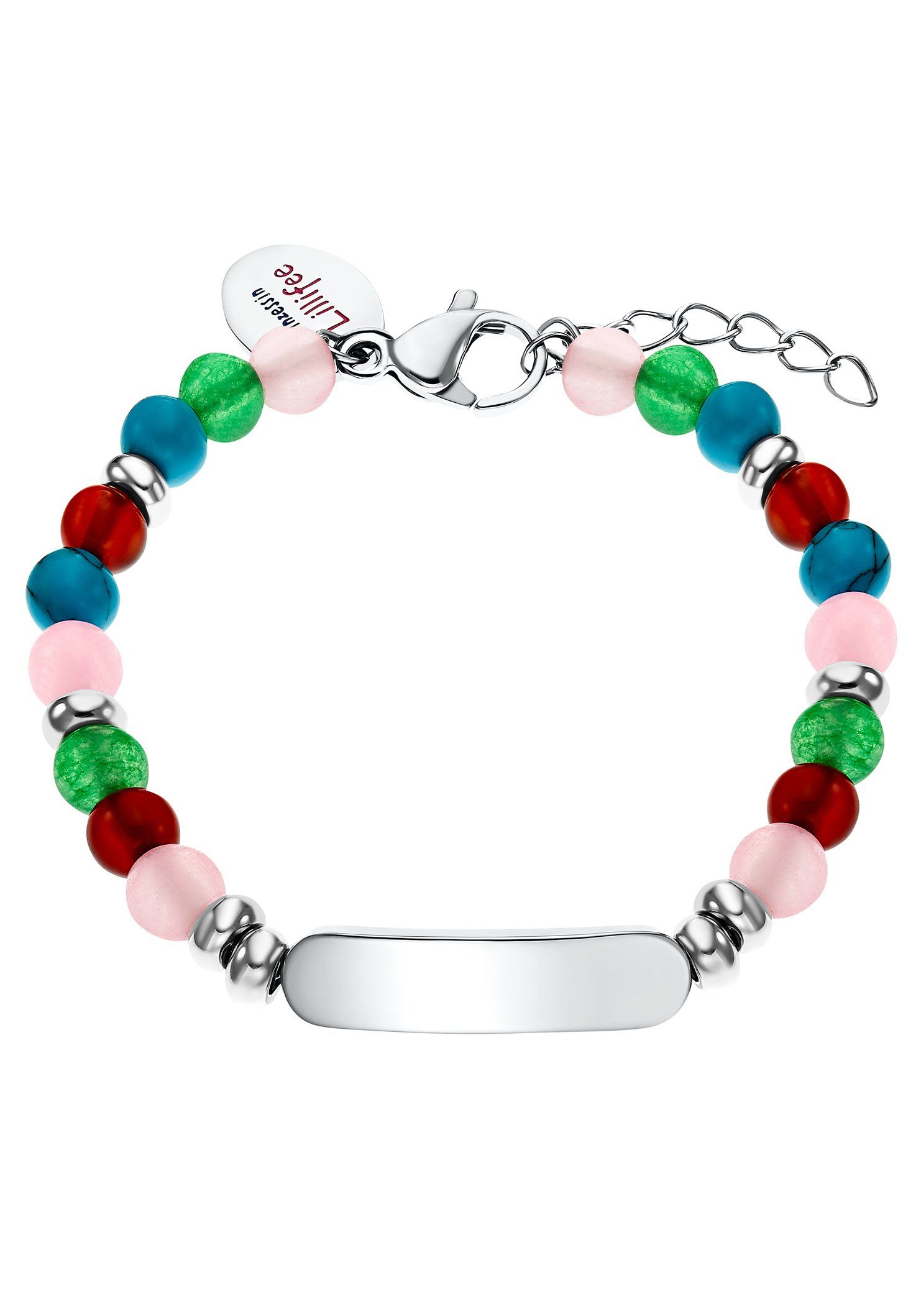 Lillifee 2033368, Armband 2033366, Prinzessin Quarz, mit Achat edelstahlfarben-aquablau-türkis-rot-grün