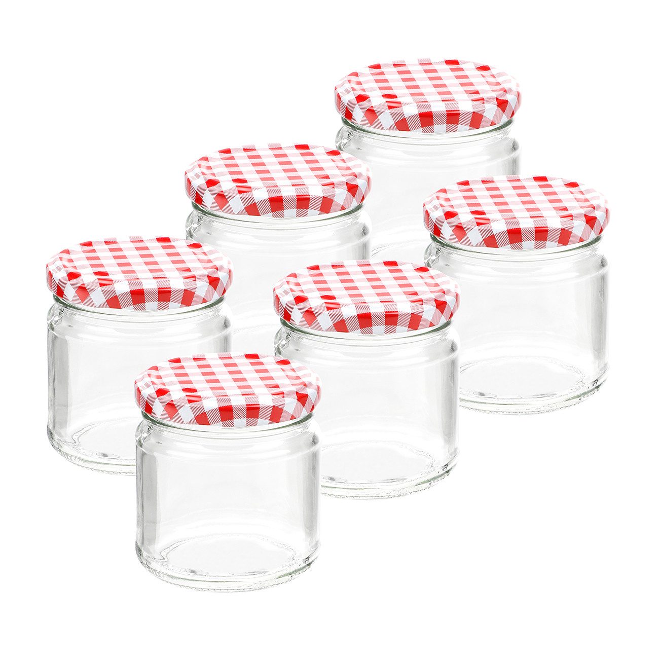 Casativo Einmachglas Sturzgläser 315ml mit Schraubdeckel Rot-Weiß kariert 6er/12er/18er-Set, (6-tlg., 6er-/12er-/18er-Set), Praktische 315ml Sturzgläser mit rot-weiß karierten Twist-Off-Deckeln