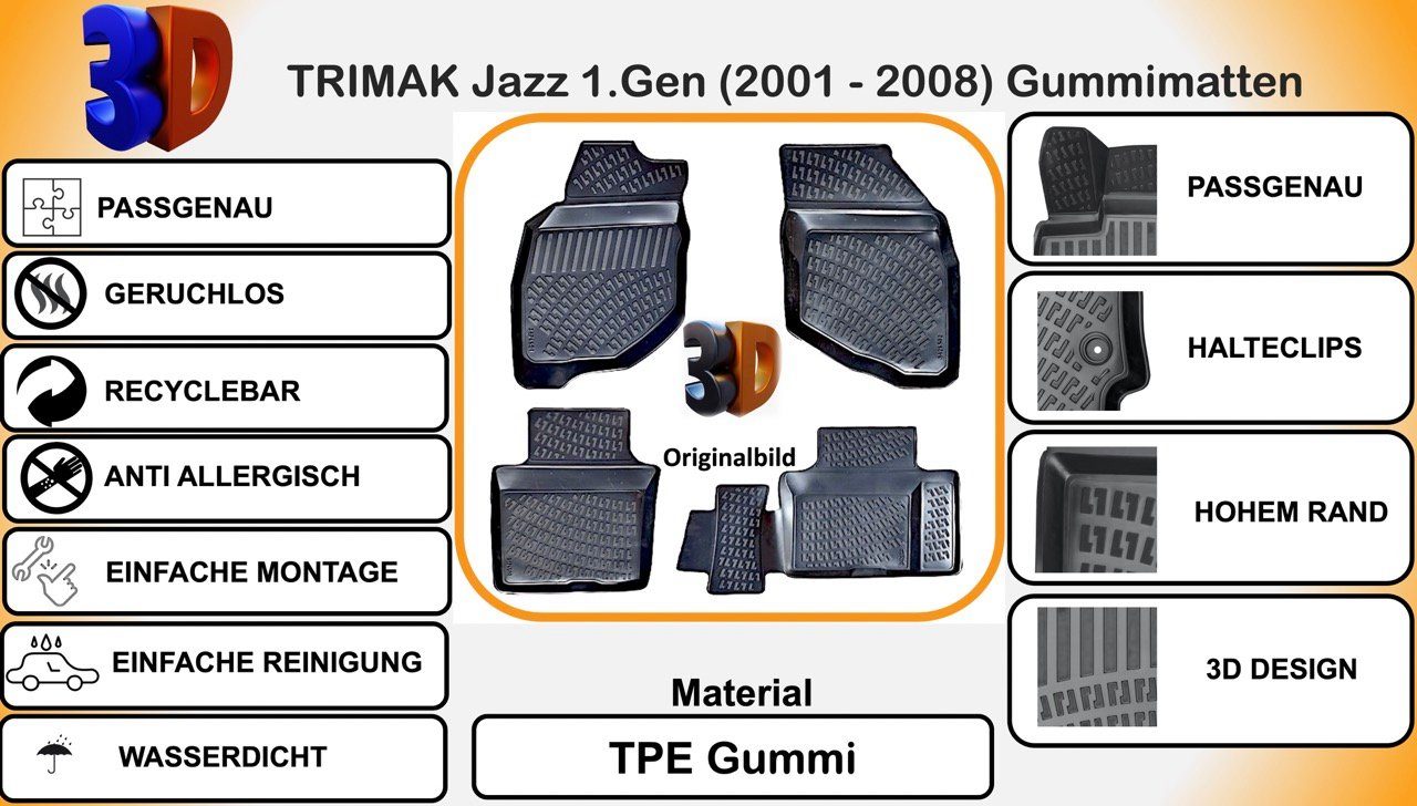 - JAZZ (2002 Trimak HONDA 2008) Generation 1. Auto-Fußmatte,