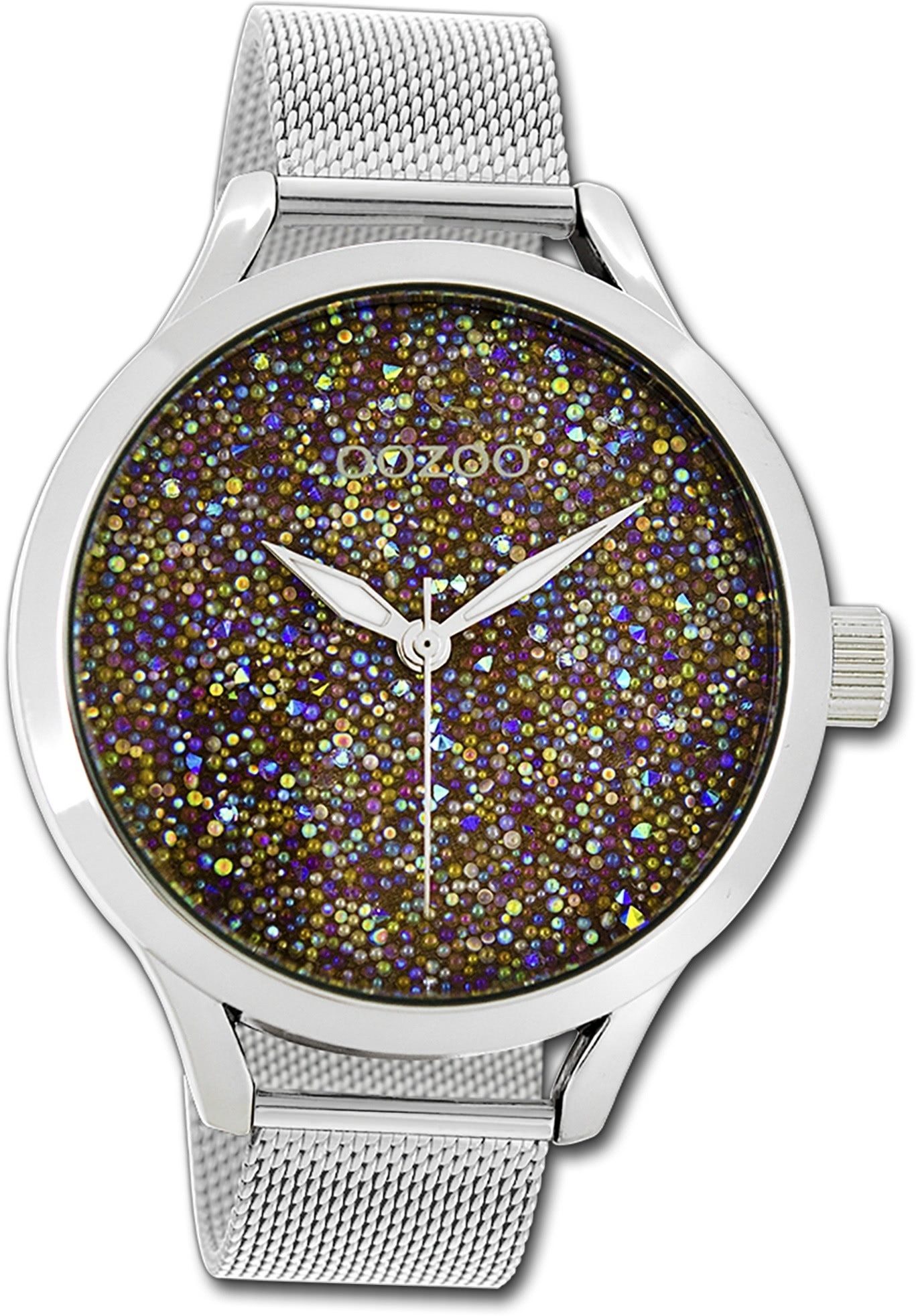 OOZOO Quarzuhr Oozoo Damen Armbanduhr Timepieces, (Analoguhr), Damenuhr Metallarmband silber, rundes Gehäuse, extra groß (ca. 46mm)