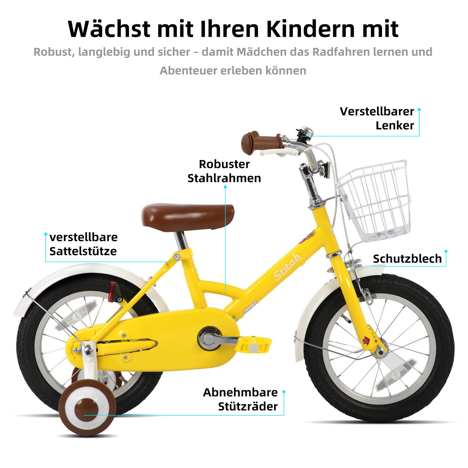 JOYSTAR Kinderfahrrad 12 16 18 Zoll Fahrrad für Kinder 3-6 Jahre alt Jungen und Mädchen, Ausgestattet mit Doppelhandbremsen, Stützrädern, Schutzblechen, Korb