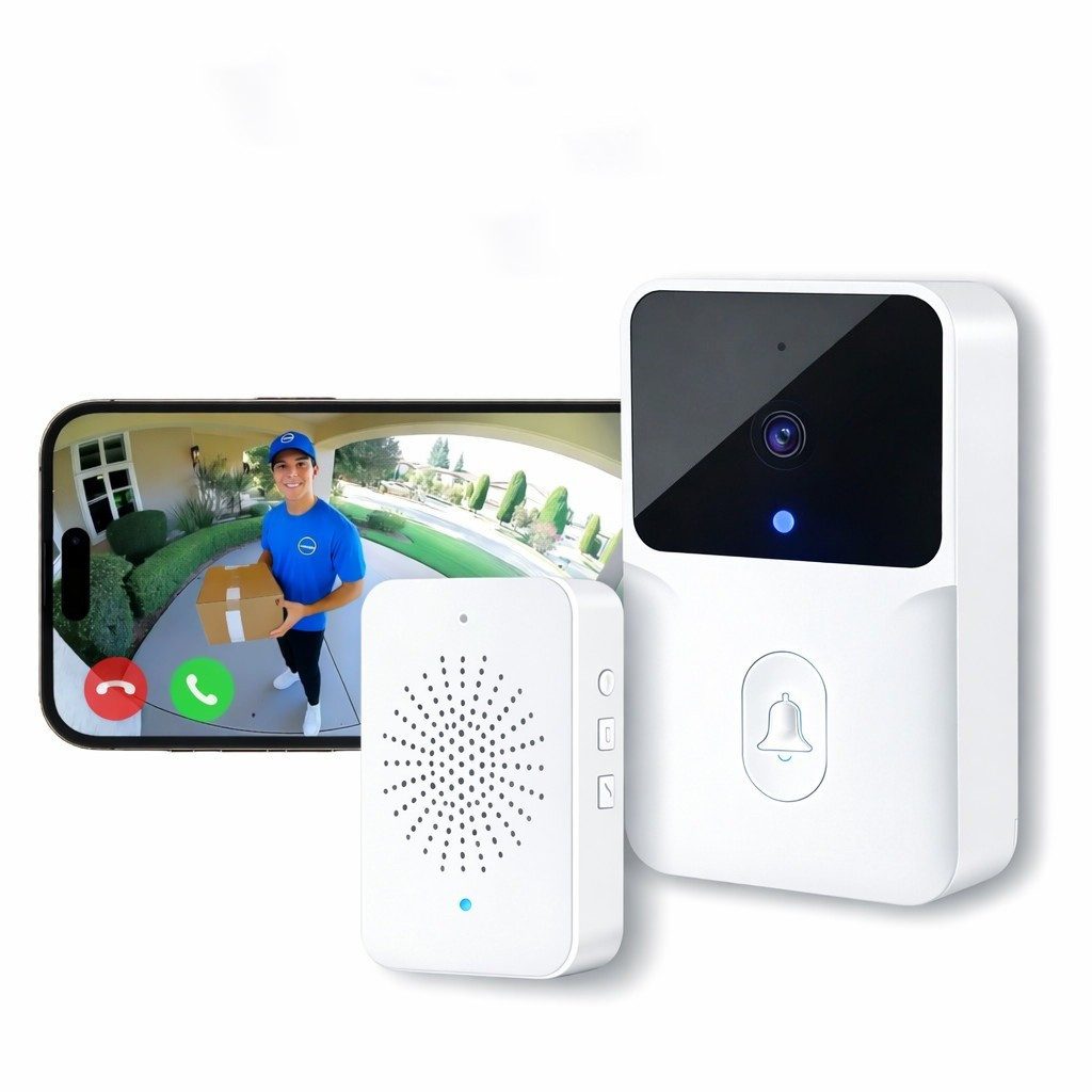 wohnTRAUM24 Video-Türsprechanlage Videotürklingel Video Doorbell Wireless Außenkamera WLAN (Einzelartikel (bestehend aus Hauptgerät + Innenempfänger), kabellos Türklingel mit Weitwinkel Kamera Videosprechanlagen)