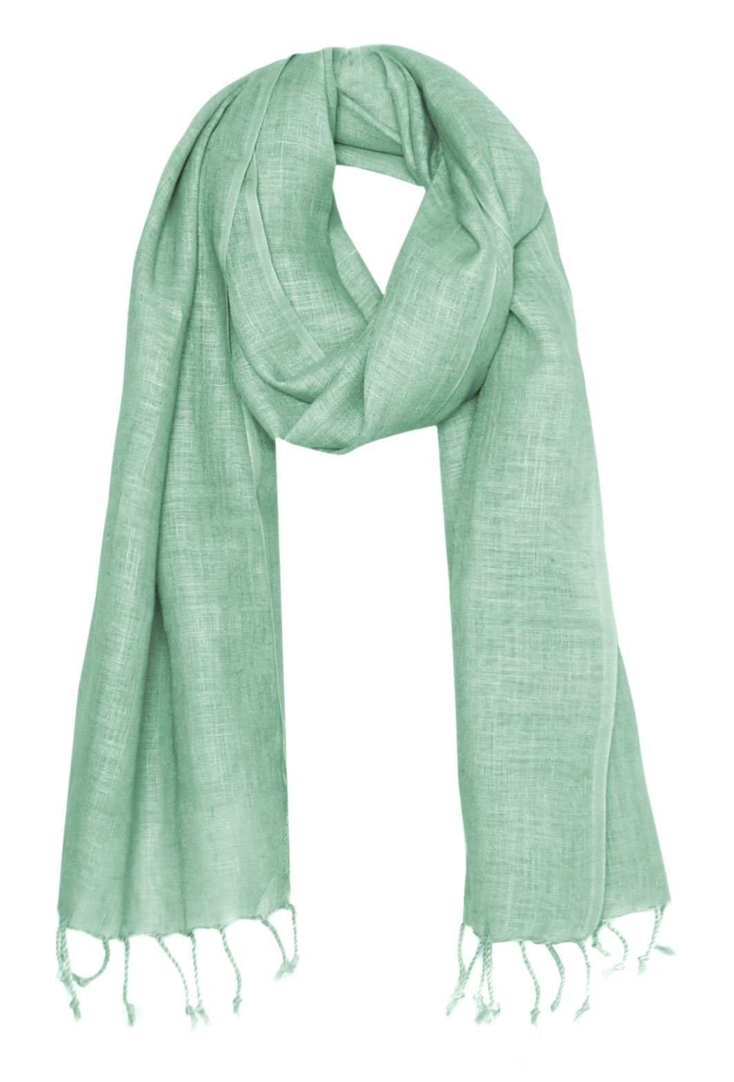 Bovari Schal Leinen Schal für Damen und Herren aus 100% Leinen, - leicht und atmungsaktiv – Ganzjahres-Schal – Fransen-Schal jade / grün