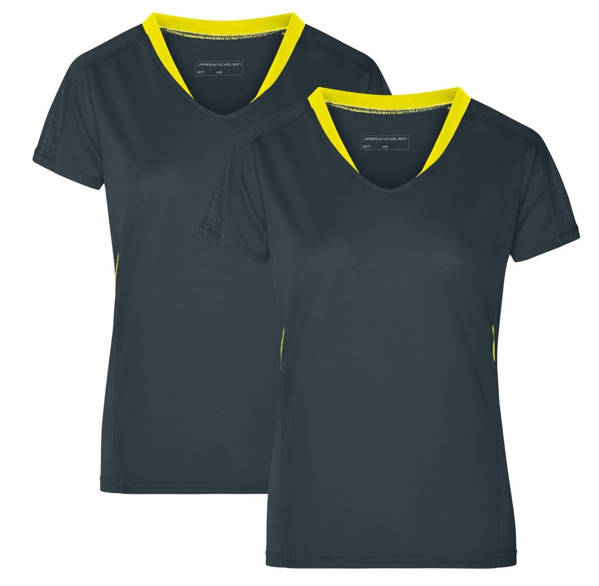 JN471 und Atmungsaktiv Kurzarm T-Shirt & Damen Feuchtigkeitsregulierend Laufshirt 2 (Doppelpack, Laufshirt Nicholson Stück) Doppelpack iron-grey/lemon Running James