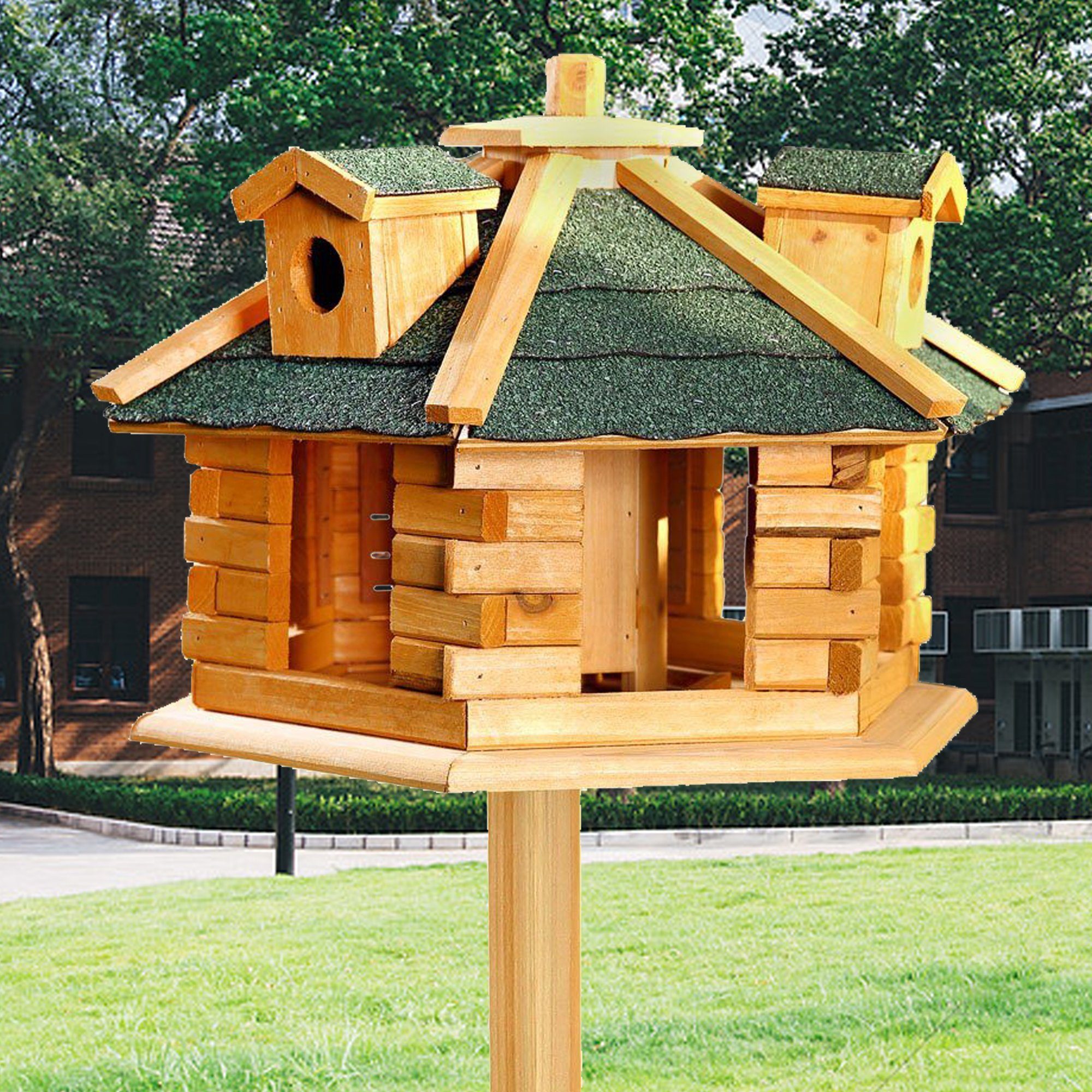 Vogelfutterhaus in rustikaler Holzoptik zum Hängen 