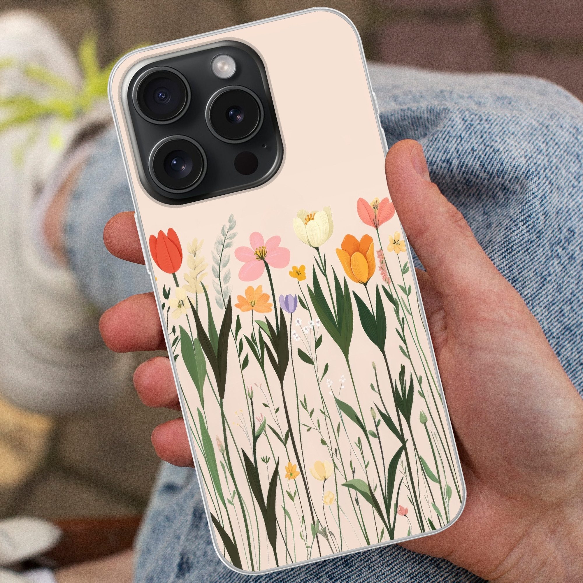 MuchoWow Handyhülle für Apple iPhone 15 Pro Pastelltöne - Blumen - Illustration, Smartphone-Bumper, Print, Handy Schutzhülle Dünn