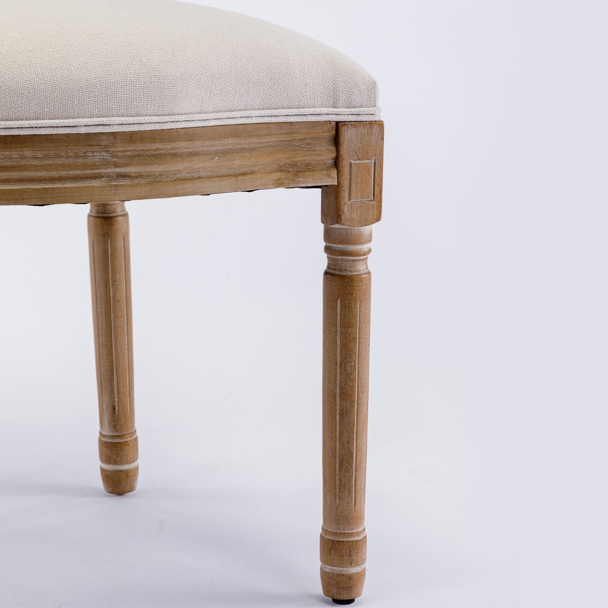 Massivholz, aus aus Set gepolsterte Esszimmerstuhl Beine Sitzfläche Rattan-Rückenlehne, mit Küchenstühle Celya Leinen 2er