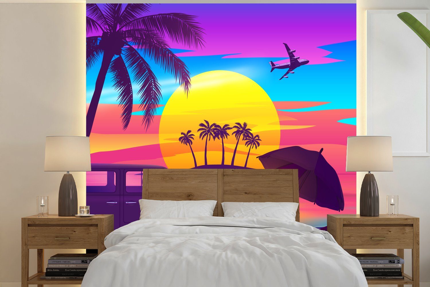 MuchoWow Fototapete Strand - Insel - Farben, Matt, bedruckt, (4 St), Vliestapete für Wohnzimmer Schlafzimmer Küche, Fototapete