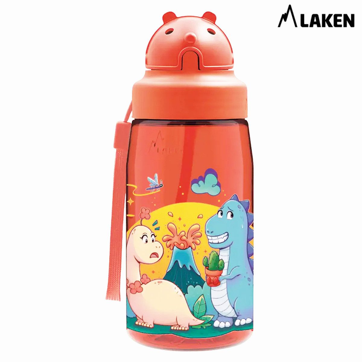Laken Feldflasche Laken Tritan-Trinkflasche 450ml mit Strohhalm und Deckel OBY DINOS