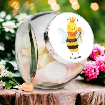Mr. & Mrs. Panda Vorratsglas XL 2000ml Biene König - Weiß - Geschenk, Küchenbehälter, Gewürzdose, Premium Glas, (1-tlg), Vielseitig einsetzbar