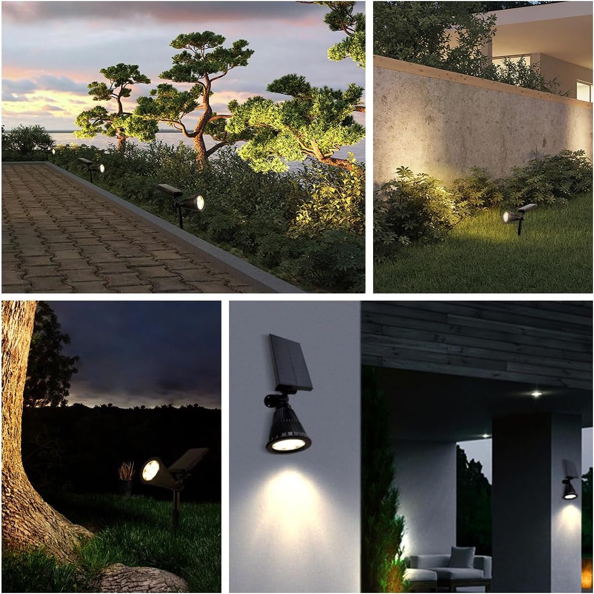 Salcar LED Solarleuchte 2 Set Solarleuchten Außen LED Gartenstrahler Solarspot Solarstrahler, 2 Helligkeitsstufen, 350 lm Solarstrahler mit 2-in-1 Montage, 1800 mAh Akku, Warmweiß